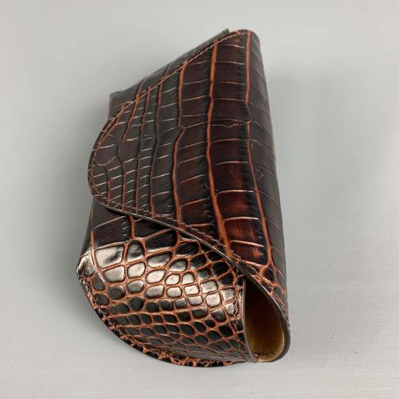 SMYTHSON OF BOND ST. Brown Embossed Leather Glasses Case - Picture 4 of 5